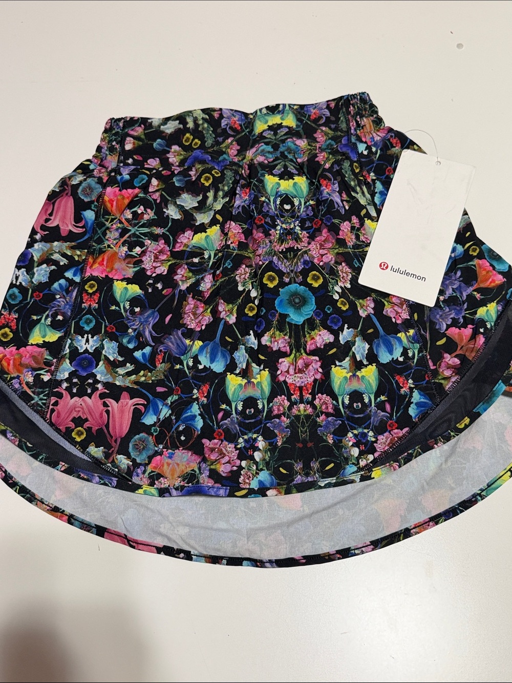 lululemon athletica Black Floral Athletic Skirt with Multicolor Print